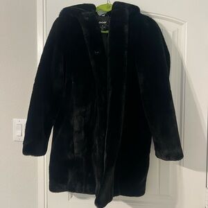 DKNY Women's Elegant Black Faux Fur Coat